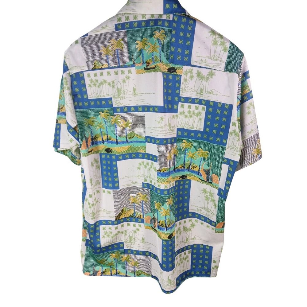Vintage 70s Napili Made Hawaii Tropical Graphic Hawaiian Shirt Size L No Iron - Picture 9 of 13